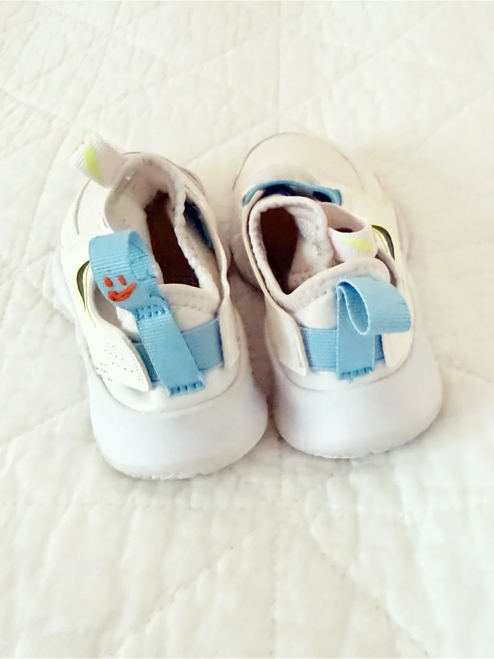 Nike Kids' 9C White & Blue Slip-On Sneakers with Neon Accents